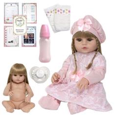 Imagem de Boneca Bebê Reborn Menina Recem Nascida Loira Diversos Itens - Cegonha