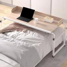 Imagem de Mesa sobreposta para computador, mesa para laptop, mesa de cabeceira móvel com 4 rodas ajustáveis ​​de 115 a 210 cm, estação de trabalho em pé, bandeja para alimentos, mesa para laptop, carr