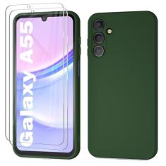 Imagem de KSWOUS Capa para Samsung Galaxy A55 5G com 2 películas protetoras de tela, silicone líquido com forro de microfibra antiarranhões macio à prova de choque capa protetora para Galaxy A55 5G capa de