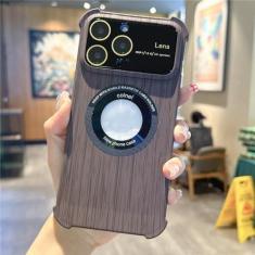 Imagem de Capa luxuosa de textura de grão de madeira magnética para iPhone 11 12 13 14 Pro Max 14 Plus Capa à prova de choque de proteção de câmera, preta, para iPhone 11