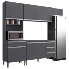 Imagem de Cozinha Modulada 4 Peças Balcão com Tampo 120cm Andréia Cinza- AJL Móv
