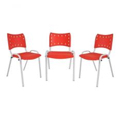 Imagem de Kit 3 Cadeiras Iso para Escola Escritório Comércio Vermelha Base Branca