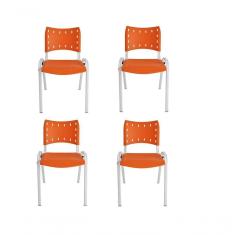 Imagem de Kit 4 Cadeiras Iso Para Escola Escritório Comércio Laranja Base Branca