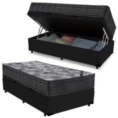 Imagem de Cama Box Baú Solteiro Medida Especial Sintético + Colchão Ortobom Iso Superpocket 108x198x67 Preto