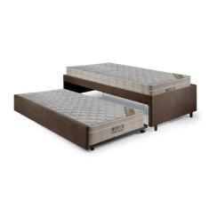 Imagem de Bicama Box Solteiro Suede Marrom 88x188 Com Dois Colchões Airtech Mola