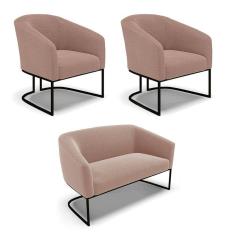 Imagem de Sofá Namoradeira E 2 Poltronas Industrial Pto Stella Bouclê Rosê D03 - D`rossi