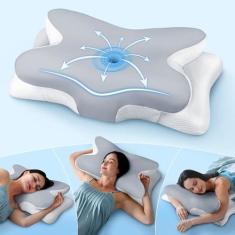 Imagem de Travesseiro de pescoço cervical para alívio da dor eficaz para dormir, travesseiro ergonômico refrescante lateral para suporte de pescoço, travesseiros ortopédicos inodoros de espuma de memória,