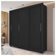 Imagem de Guarda Roupa 3 Portas 2 Gavetas Com 8 Pés Preto New Glass - Caemmun
