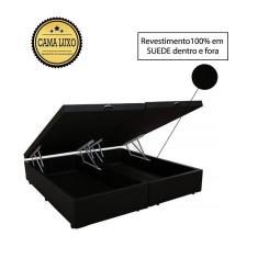 Imagem de Cama Box Baú Luxo Blindado Casal Bipartido nk Camas Suede Preto 41x138x188