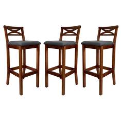 Imagem de Kit 3 Banquetas Média Estofada Para Bancada Madri Madeira Castanho Sue