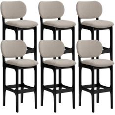 Imagem de Kit 6 Banquetas Alta Bar Cozinha Betta L02 Preto Linho Bege