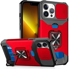 Imagem de Capa para iPhone 14 13 12 11 Pro Max XS XR 8 7 Plus Slide titular do cartão da câmera Slot Duty Carteira Protetora com capa de suporte de anel, vermelho, para iPhone 7 Plus
