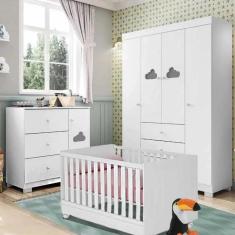 Imagem de Jogo de Quarto Infantil Completo Nuvem com Guarda Roupa 4 Portas, Cômoda 1 Porta e Berço Branco - Phoenix Baby