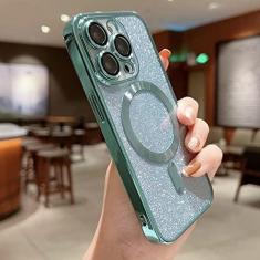 Imagem de Capa de telefone de carga sem fio galvanizada de luxo para iPhone 14 13 12 11 Pro Max Plus Soft Bumper Glitter Cover, verde claro, para iPhone 13