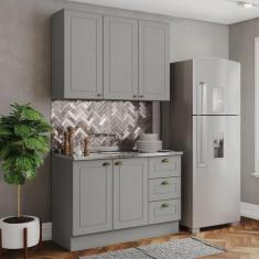 Imagem de Cozinha Compacta Americana 5 Portas 3 Gavetas 100% Mdf Cinza