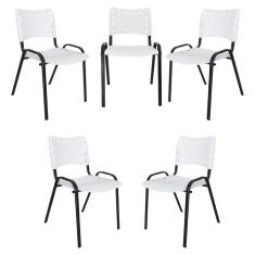 Imagem de Kit 5 Cadeiras Iso Para Escola Escritório Comércio Branca Base Preta
