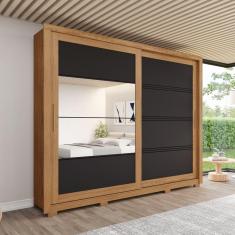 Imagem de Guarda-roupa 2 Portas Deslizantes 4 Gavetas com Espelho Medelín Marrom/Preto HP