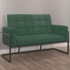 Imagem de Namoradeira Com 2 Lugares Base de Ferro para Recepção Decorativa (Tecido Suede, VERDE)