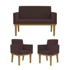 Imagem de Kit Sofá Com Base Reforçada + 2 Poltronas Sala De Estar Cor:marrom