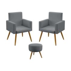 Imagem de Kit 2 Poltronas Decorativas Nina e Puff Solar Suede  Aradecor