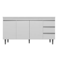 Imagem de Balcão De Cozinha 3 Portas Andréia 150 Cm Branco 1818 Com Tampo Mdp Aj
