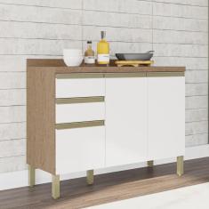 Imagem de Balcão de Cozinha 120cm com 3 Portas 2 Gavetas e Tampo 100% mdf Madri