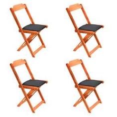Imagem de Conjunto De Mesa Dobravel De Madeira 60x60 Com 4 Cadeiras Natural Estofado 