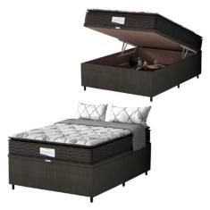Imagem de Cama Box Baú Colchão Casal Probel Molas Ensacadas Granville Pillow Top 138x188x69cm Marrom/Branco - Suporta até 110kg por Pessoa