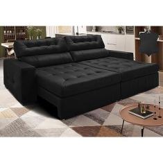 Imagem de Sofá de Couro Legítimo Retrátil e Reclinável 3,15m Cama Inbox Vitalysoftgeld40 Preto
