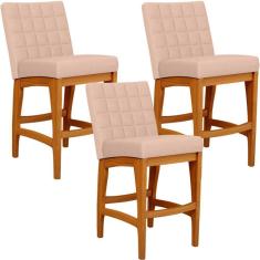 Imagem de Kit 03 Banquetas Baixa Para Cozinha Fixa Mila L02 Rosê