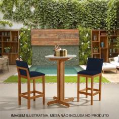 Imagem de Kit 2 Banquetas Alta Luxo Pérola com Encosto Estofada em Veludo Azul P