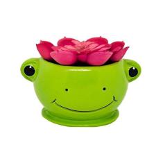 Imagem de Vaso De Ceramica Sapo Feliz Verde Para Suculenta E Flores