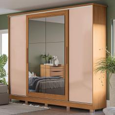 Imagem de Guarda-Roupa Casal 4 Portas 4 Gavetas com Espelho Flex Canela/Macadamia - Kappesberg