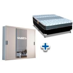Imagem de Cama Box Casal + Colchão Class Castor + Guarda Roupa Veneza Luxo Branc