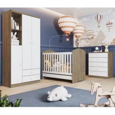 Imagem de Quarto de Bebê com 1 Guarda Roupa 1 Cômoda e Berço 3 em 1 Abracadabra Espresso Móveis Rústico/Branco