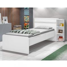 Imagem de Cama Solteiro Com Baú Jade J&A Móveis Branco/Lilás 90x127x218