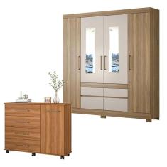 Imagem de Cômoda Flora E Guarda Roupa Casal Bilbao Amêndola Off White Com Espelho - Demóbile