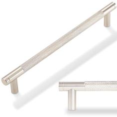Imagem de POVEFONK Pacote com 10 puxadores de armário de cozinha de níquel acetinado escovado 192 mm (7-1/2 pol.) Puxadores de armário serrilhados puxadores de gaveta ferragens de cozinha