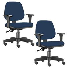 Imagem de Kit 02 Cadeiras Giratória Job L02 Executiva Ergonômica Escritório Crepe  Marinho - Lyam Decor