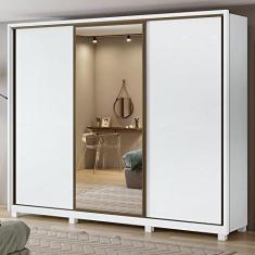 Imagem de Guarda Roupa Casal com Espelho 3 Portas de Correr 6 Gavetas e Pés 270,5cm Spazio Glass Espresso Móveis Branco