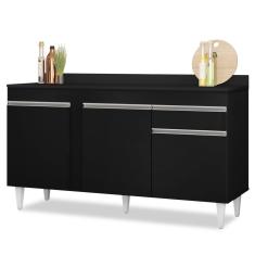 Imagem de Balcão Gabinete para Pia com Tampo 150cm 3 Portas 1 Gaveta Dakota Preto - Lumil