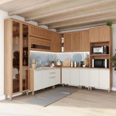 Imagem de Cozinha Completa Requinte 19 Portas 2 Gavetas Ripado Com Vidro Ce882 N