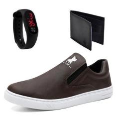 Imagem de Kit Tênis Slip On Menino Elástico Sola Borracha com Carteira e Relogio-Masculino