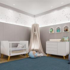 Imagem de Quarto de Bebê Completo Berço 2 em 1 com Cômoda 4 Gavetas 1 Porta e-Galaxy Espresso Móveis Branco