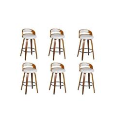 Imagem de Kit 6 Banqueta para Cozinha Alta Giratória Madeira Roma Branco/Marrom