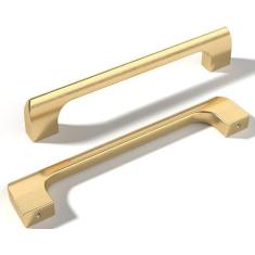 Imagem de monti hardware | Pacote com 5 puxadores de gaveta em ouro acetinado escovado com orifício de 12 cm | Puxadores de gaveta de decoração de casa de banho | Puxadores de armário de cozinha de metal