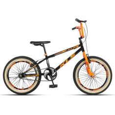Imagem de Bicicleta Aro 20 Kls Cross Freio V-Brake Pneu Com Faixa, Preto, Laranj