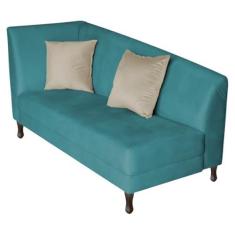 Imagem de Recamier Heitor 160cm com Almofada Lado Direito Suede Azul Turquesa/Bege