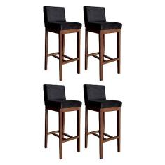 Imagem de Kit 4 Banquetas Alta com Encosto Estofado Lisboa Madeira Maciça Suede Preto CCS