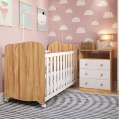 Imagem de Quarto de Bebê com Cômoda 3 Gavetas e Berço Americano 100% Mdf Teka Espresso Móveis Branco Brilho/Amêndoa